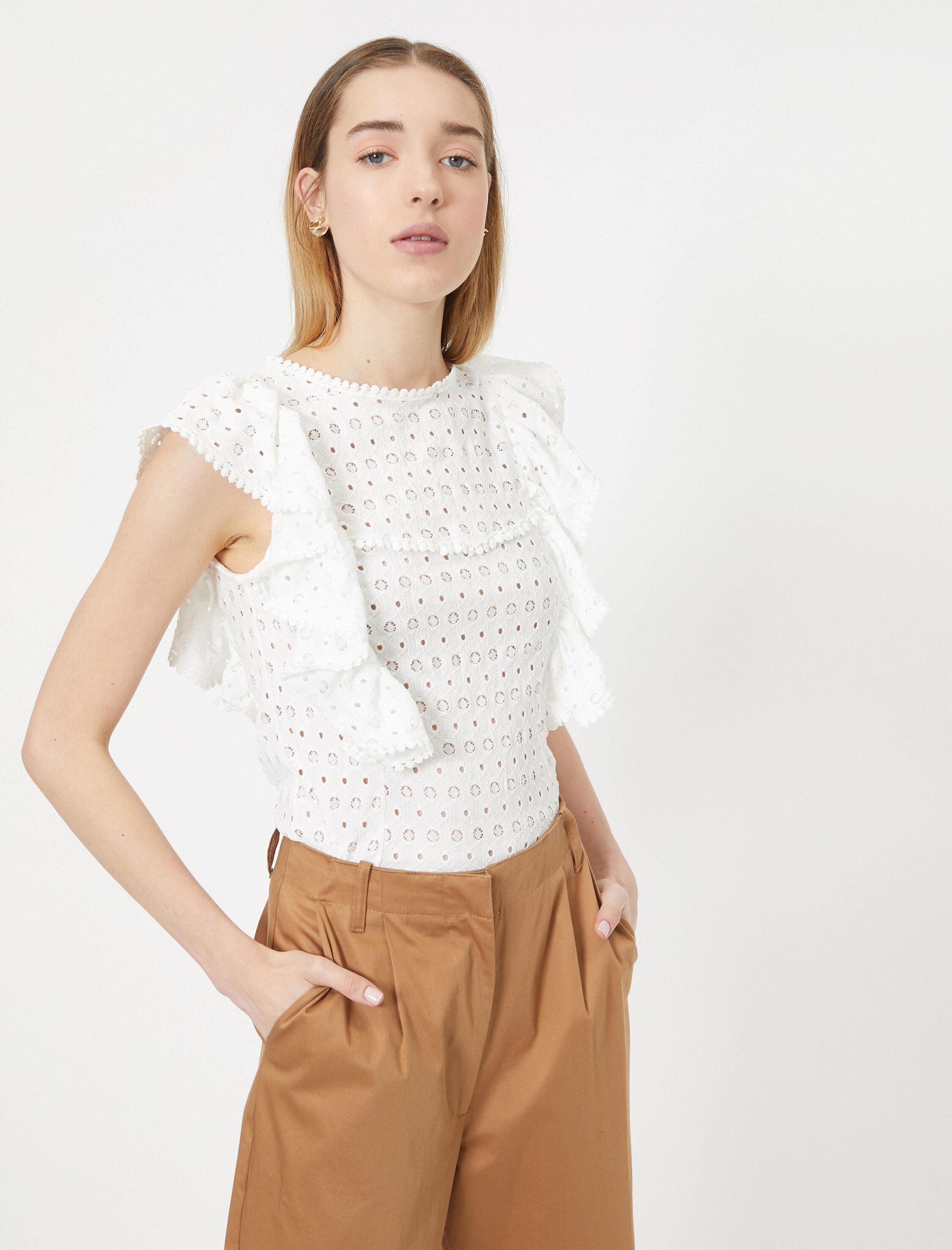   Yaka Detaylı Kısa Kollu Fırfır Detaylı Atlet