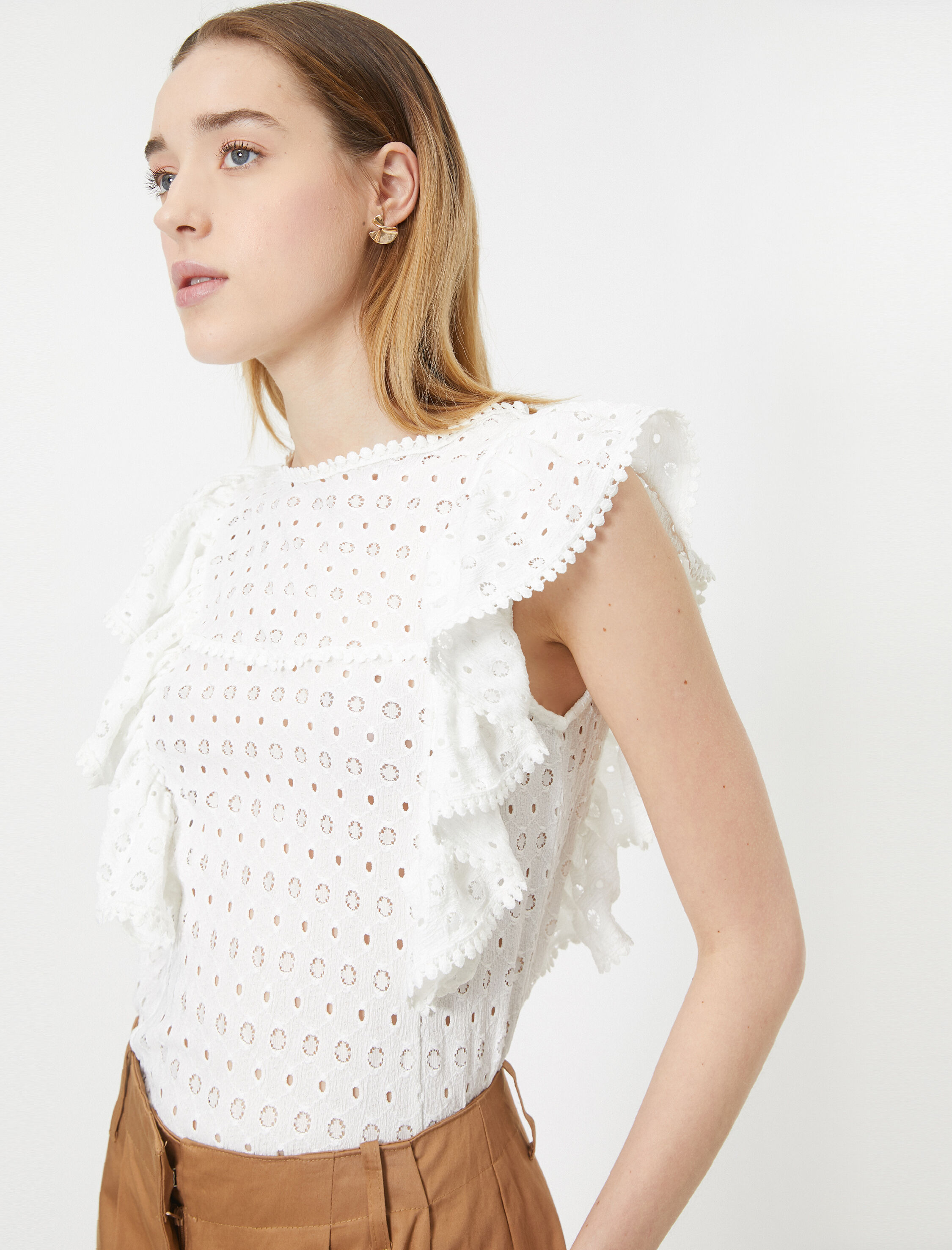   Yaka Detaylı Kısa Kollu Fırfır Detaylı Atlet