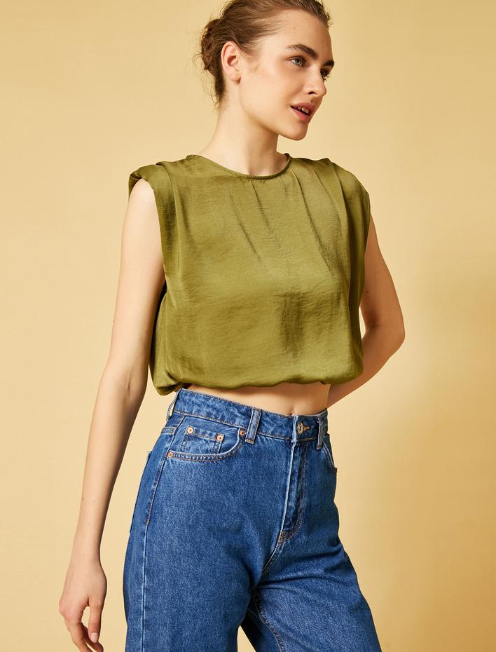  Crop Bluz Bisiklet Yaka