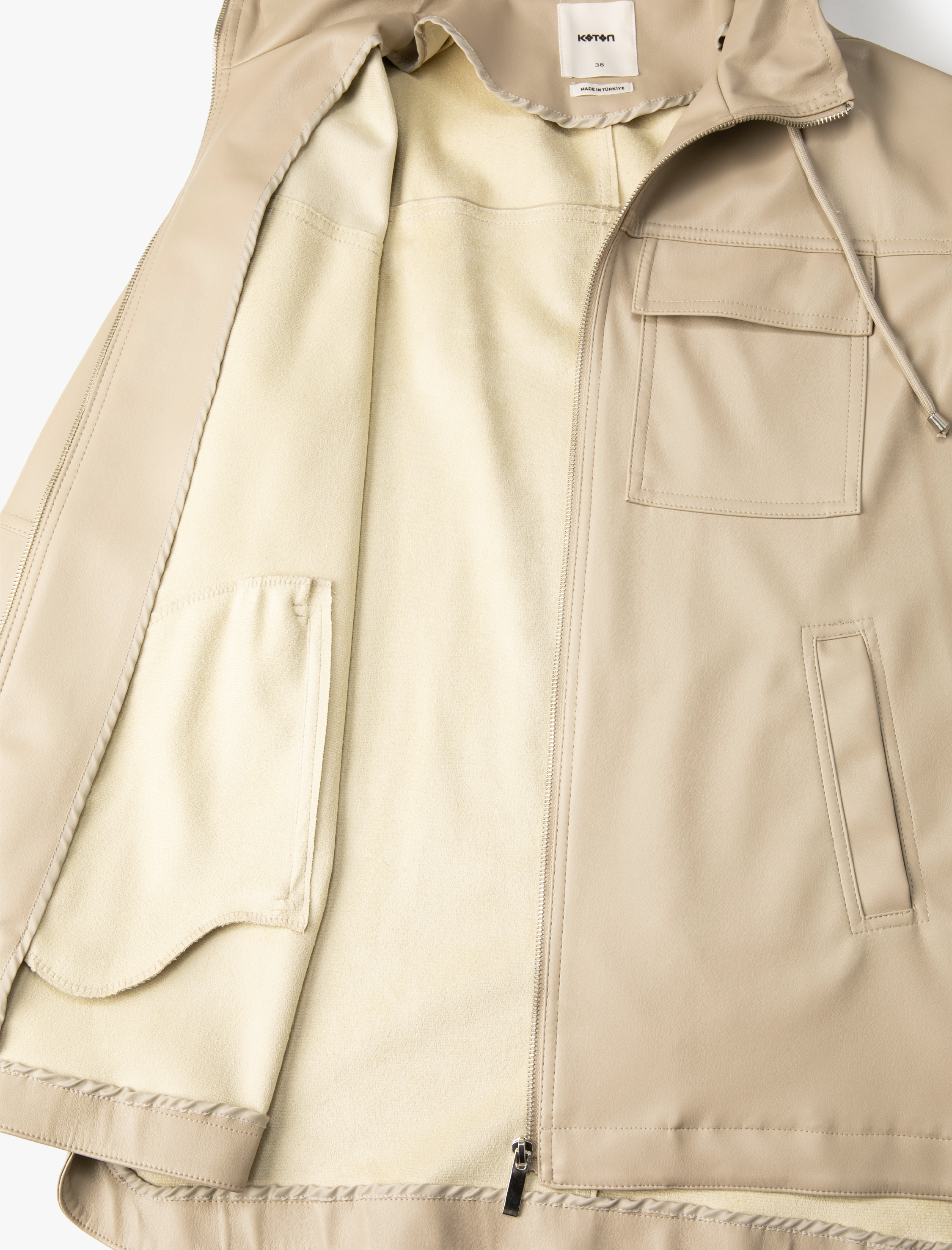   Suni Deri Yağmurluk Gizlenebilir Kapüşonlu