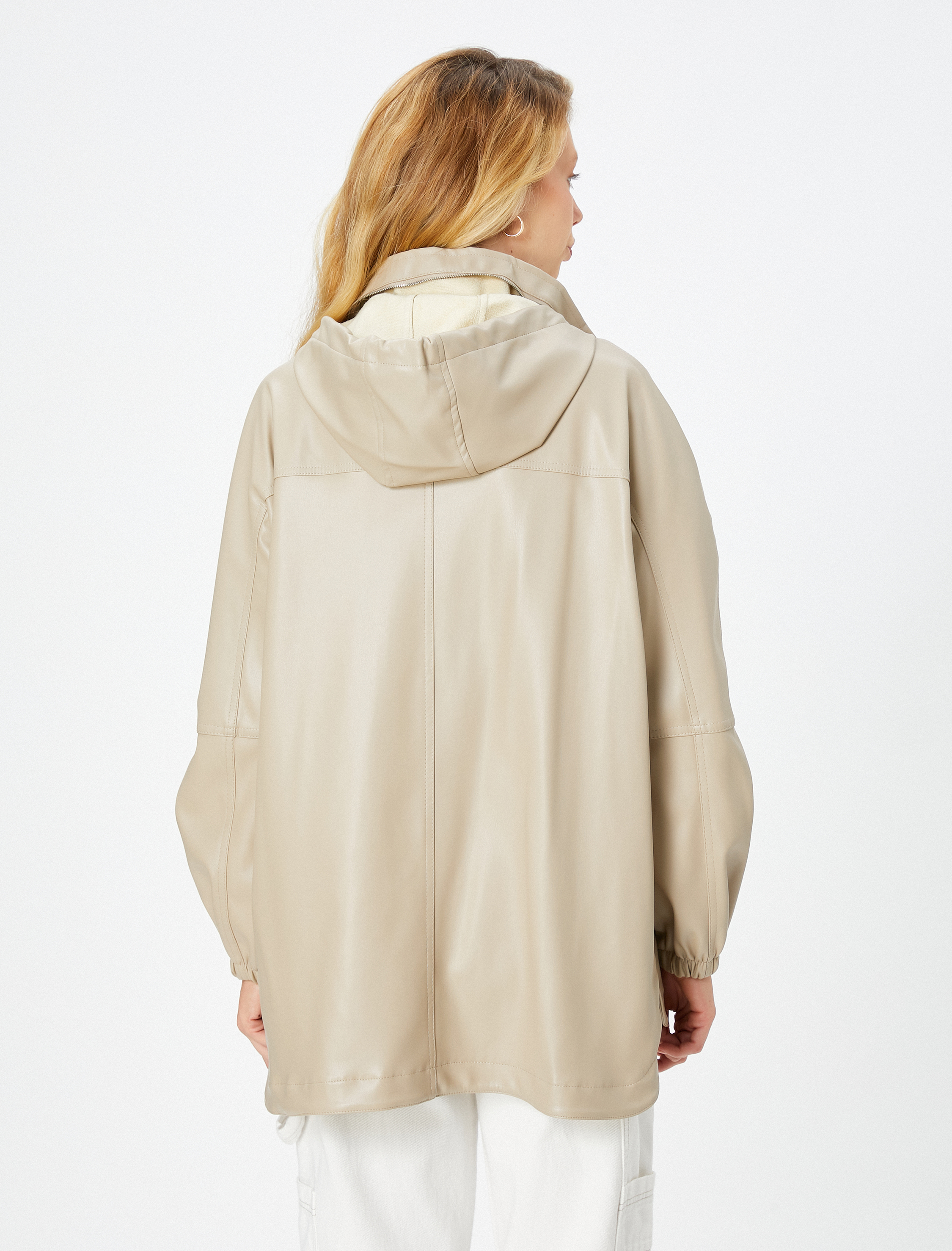   Suni Deri Yağmurluk Gizlenebilir Kapüşonlu