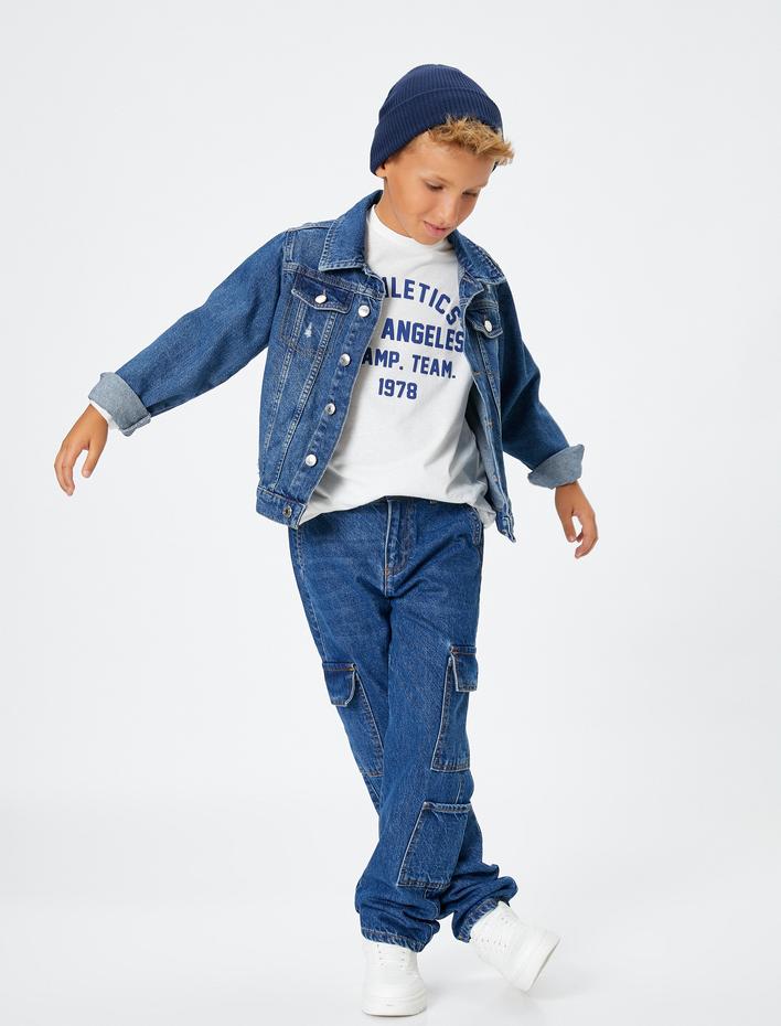 Erkek Çocuk Kot Ceket Kapaklı Cepli Pamuklu Uzun Kollu