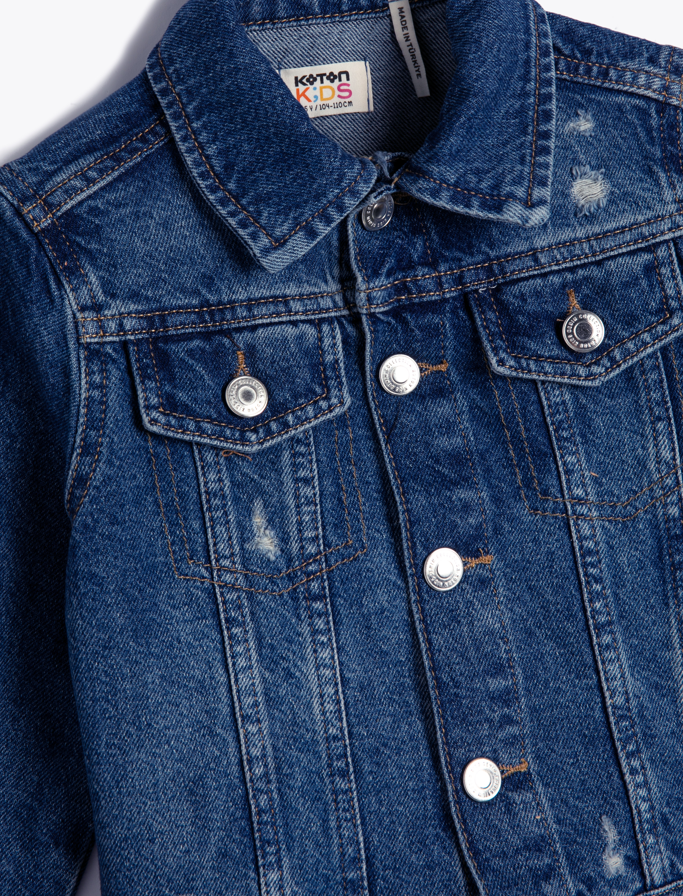  Erkek Çocuk Kot Ceket Kapaklı Cepli Pamuklu Uzun Kollu