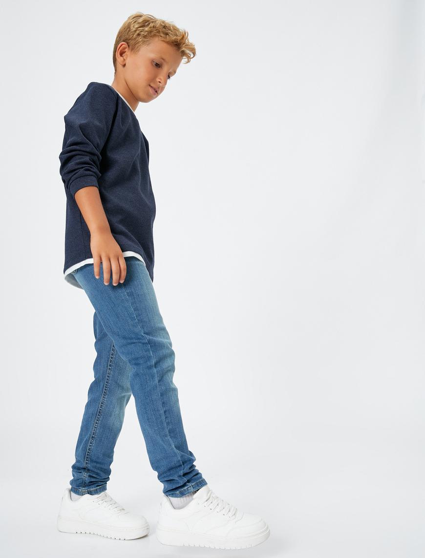  Erkek Çocuk Kot Pantolon Dar Paça Pamuklu Cepli - Skinny Jean