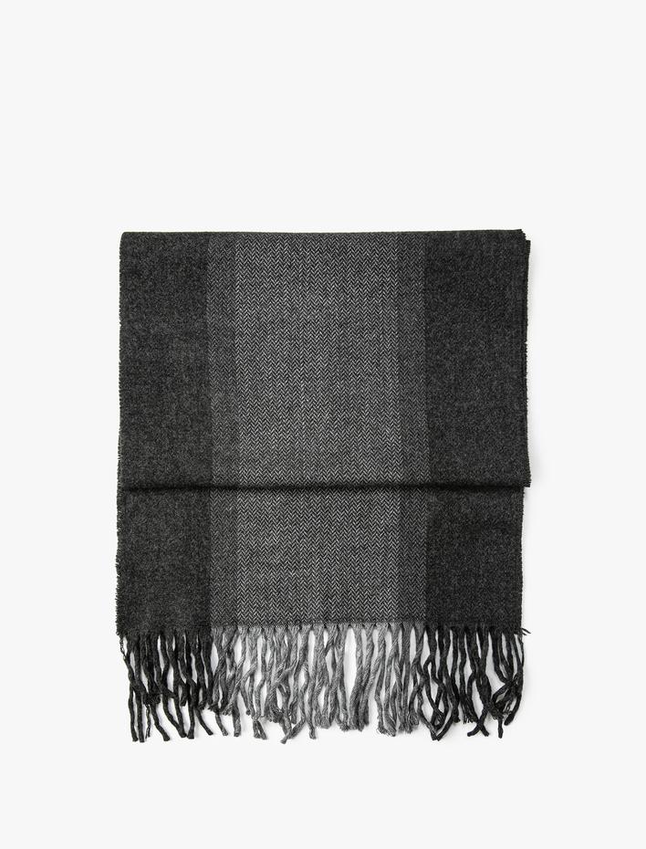 Erkek Atkı Püskül Detaylı Renk Bloklu Yumuşak Dokulu