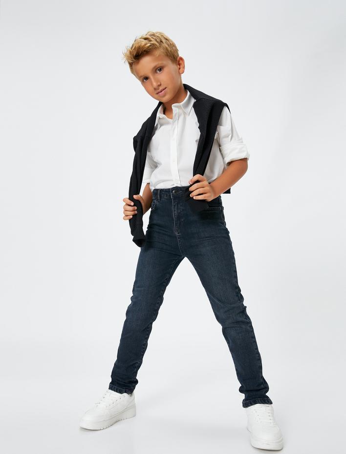 Erkek Çocuk Kot Pantolon Normal Bel İçten Ayarlanabilir Lastikli - Slim Jean