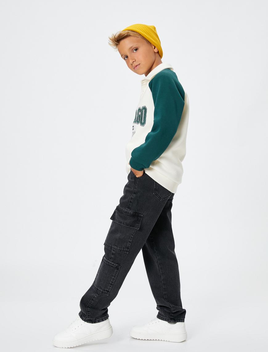 Erkek Çocuk Kargo Kot Pantolon Beli Lastikli Cepli İçten Ayarlanabilir Lastikli Pamuklu