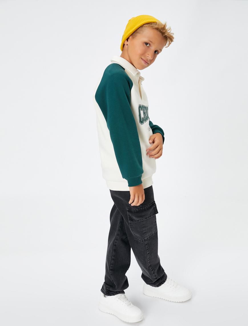  Erkek Çocuk Kargo Kot Pantolon Beli Lastikli Cepli İçten Ayarlanabilir Lastikli Pamuklu