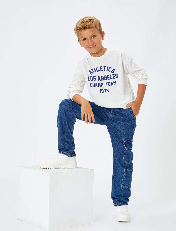 Erkek Çocuk Kargo Kot Pantolon Beli Lastikli Cepli İçten Ayarlanabilir Lastikli Pamuklu