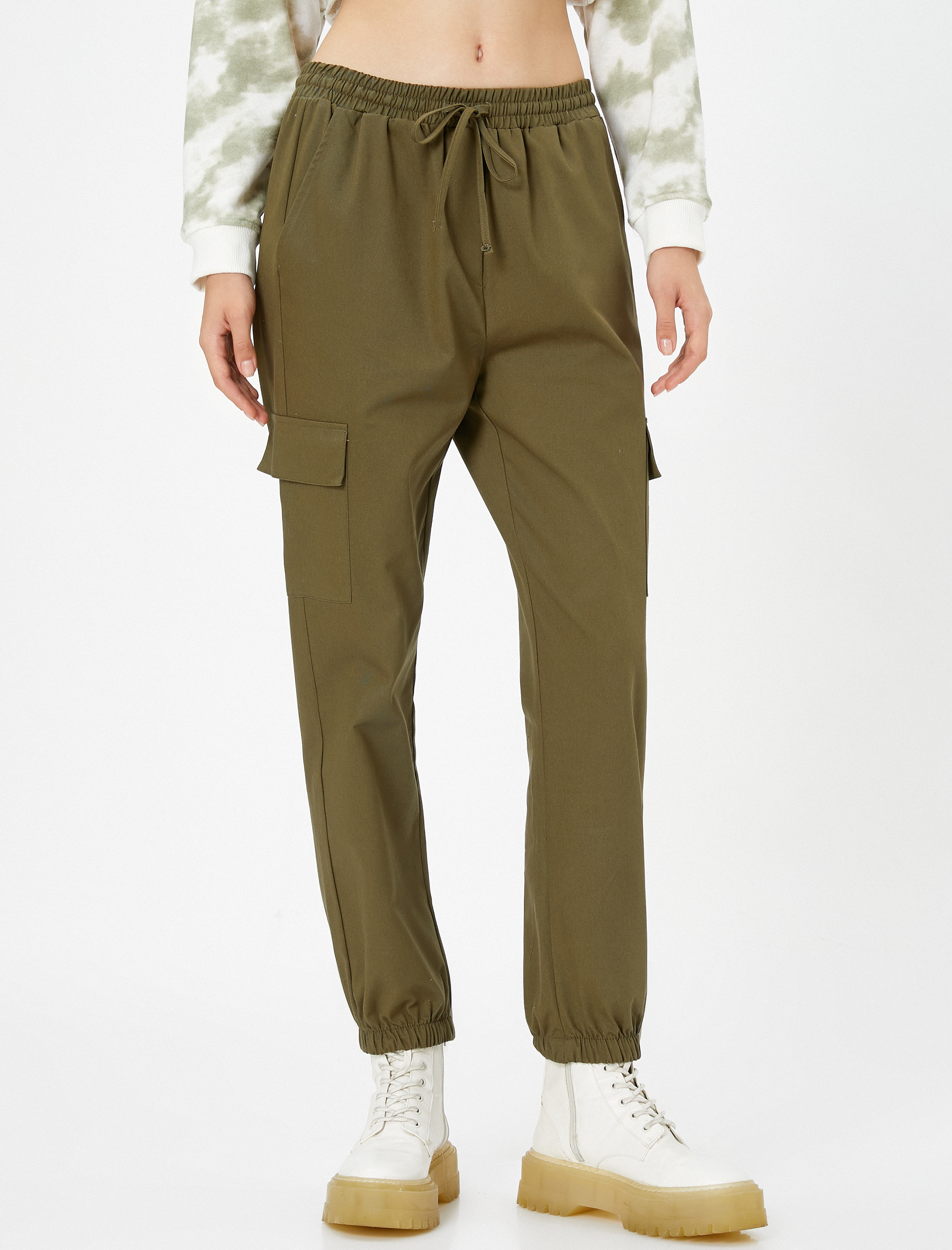   Kargo Gabardin Pantolon Beli Bağlamalı Cepli Pamuklu