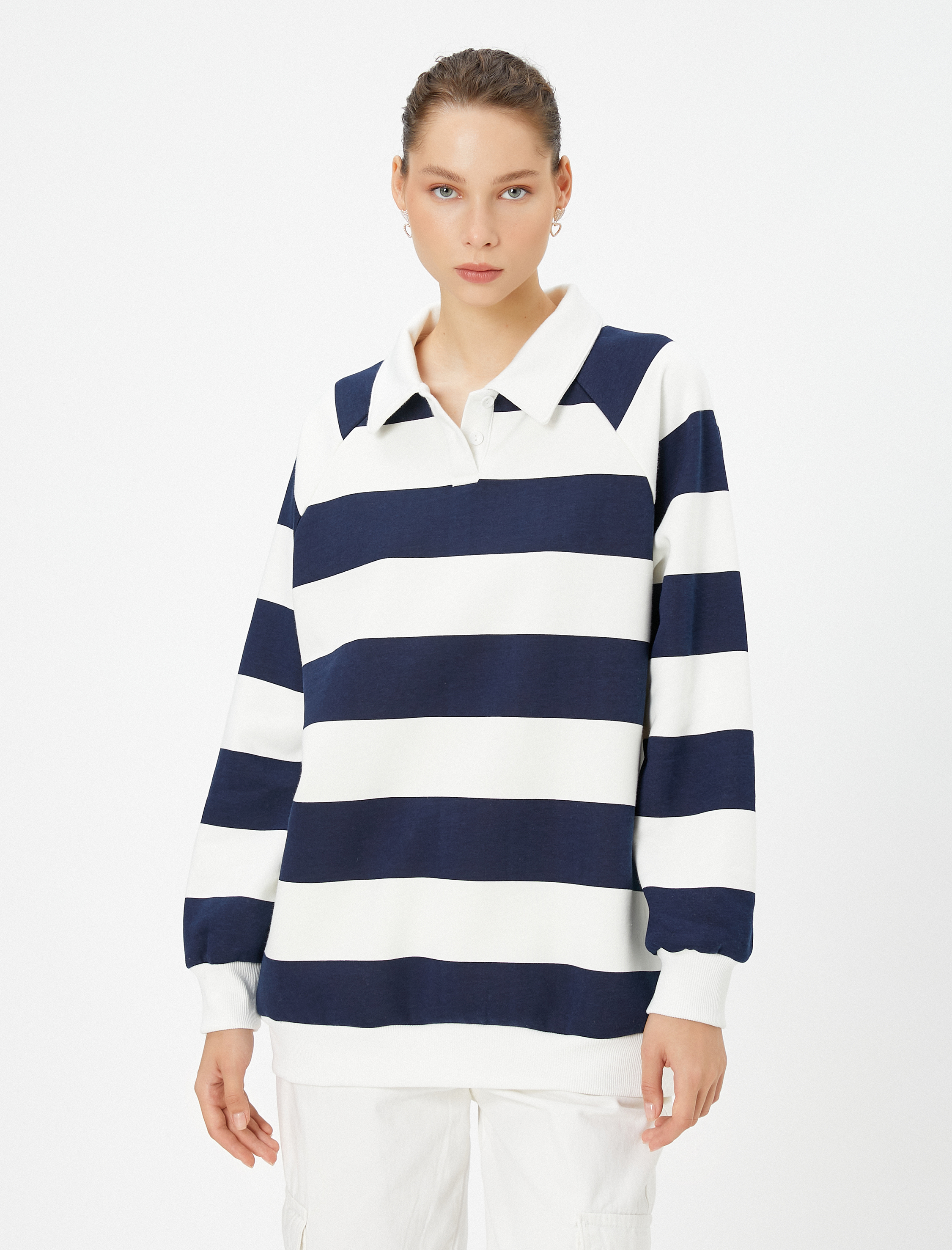   Polo Yaka Sweatshirt Şardonlu Uzun Kollu