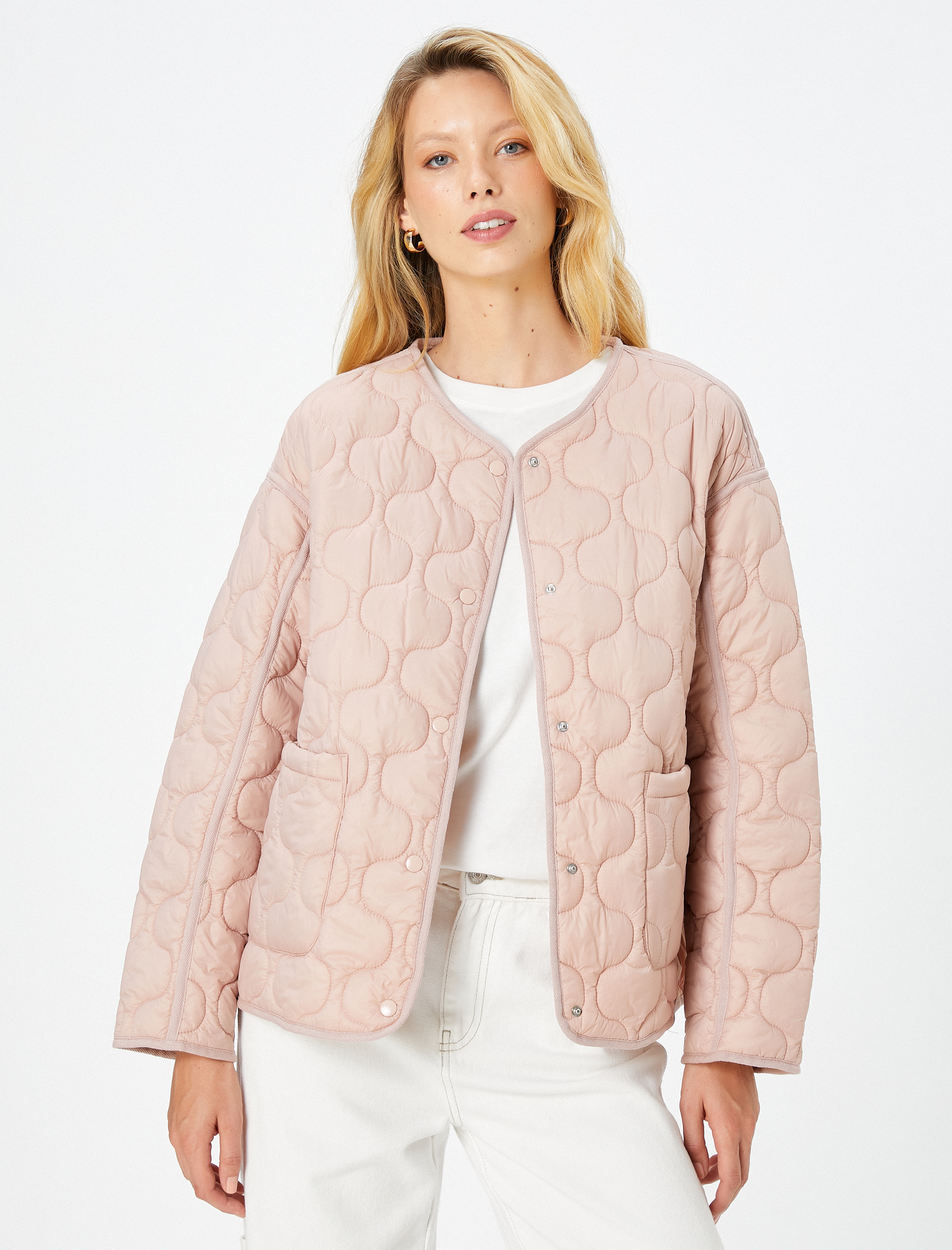   Kapitone Ceket Cep Detaylı Çıtçıt Düğmeli