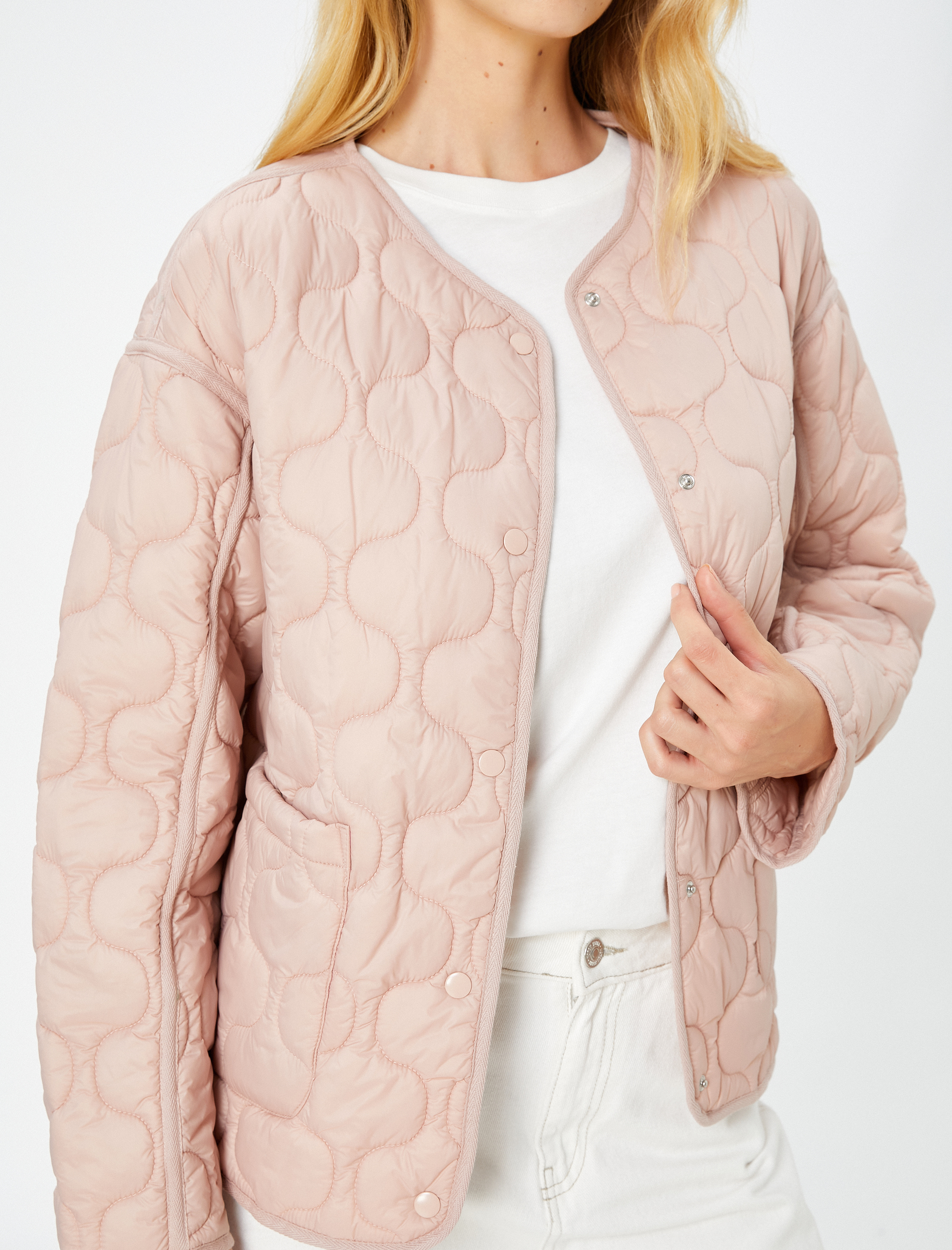   Kapitone Ceket Cep Detaylı Çıtçıt Düğmeli