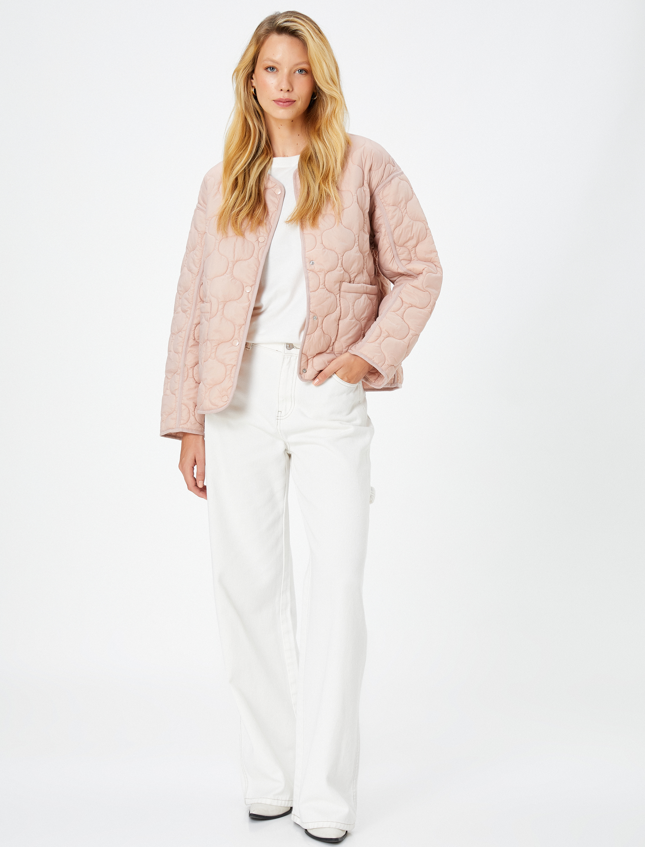   Kapitone Ceket Cep Detaylı Çıtçıt Düğmeli