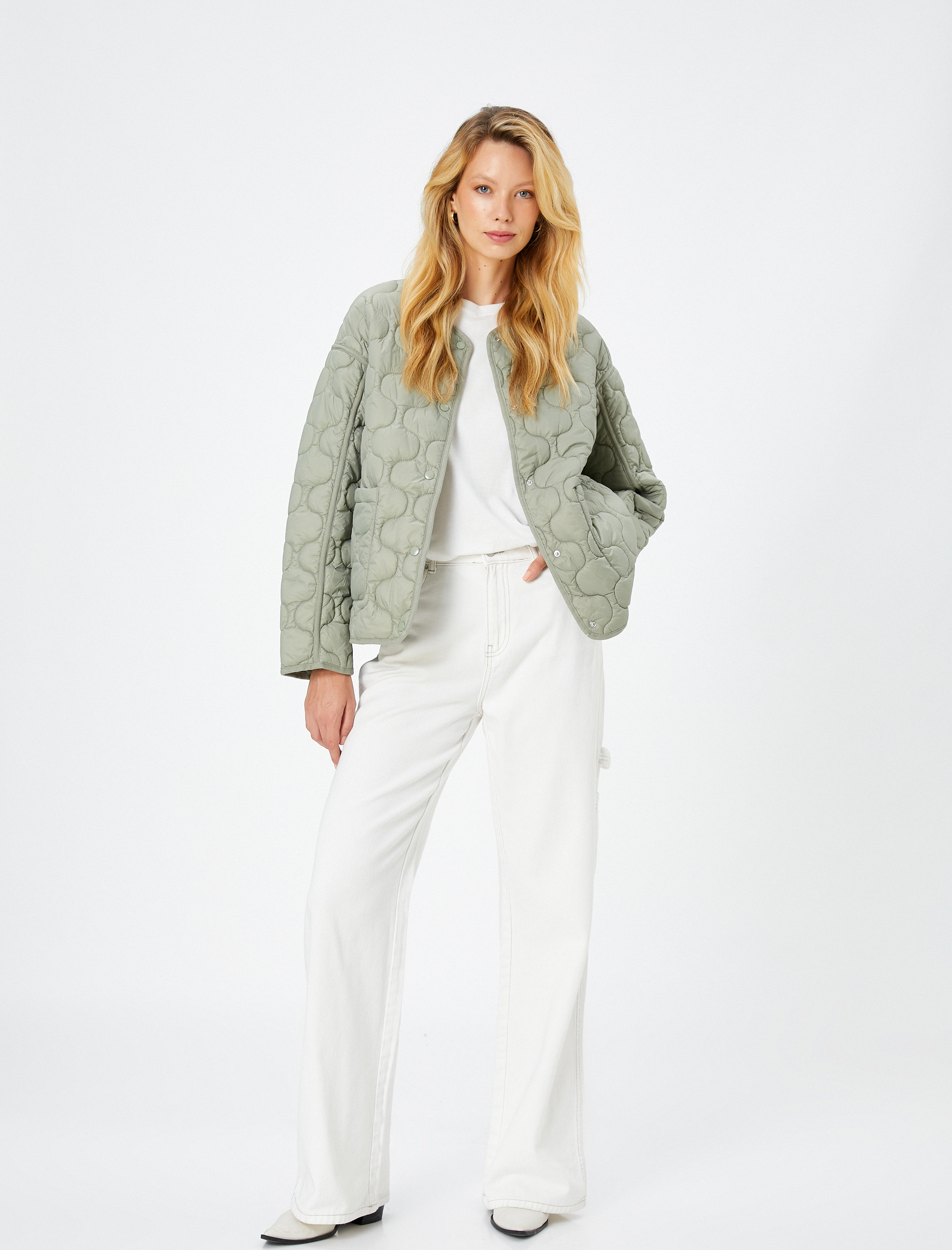   Kapitone Ceket Cep Detaylı Çıtçıt Düğmeli