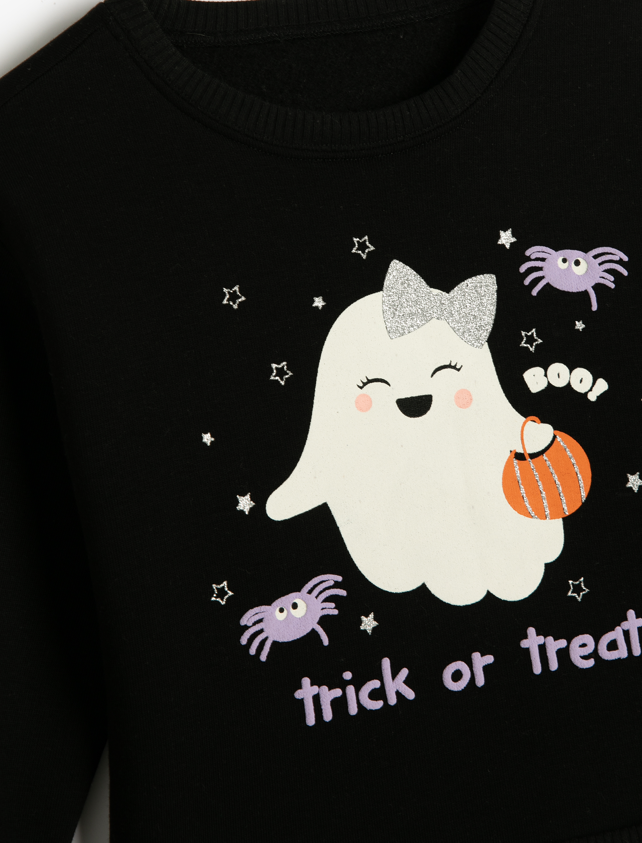  Kız Bebek Sweatshirt Uzun Kollu Baskı Detaylı Bisiklet Yaka Şardonlu