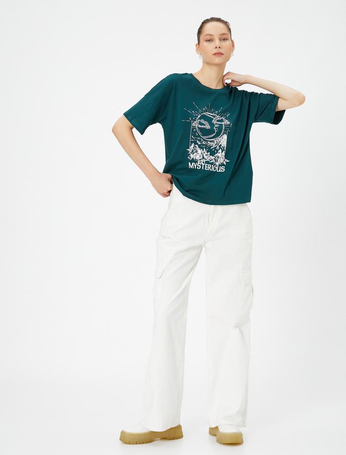  Baskılı Tişört Kısa Kollu Yuvarlak Yaka Pamuklu