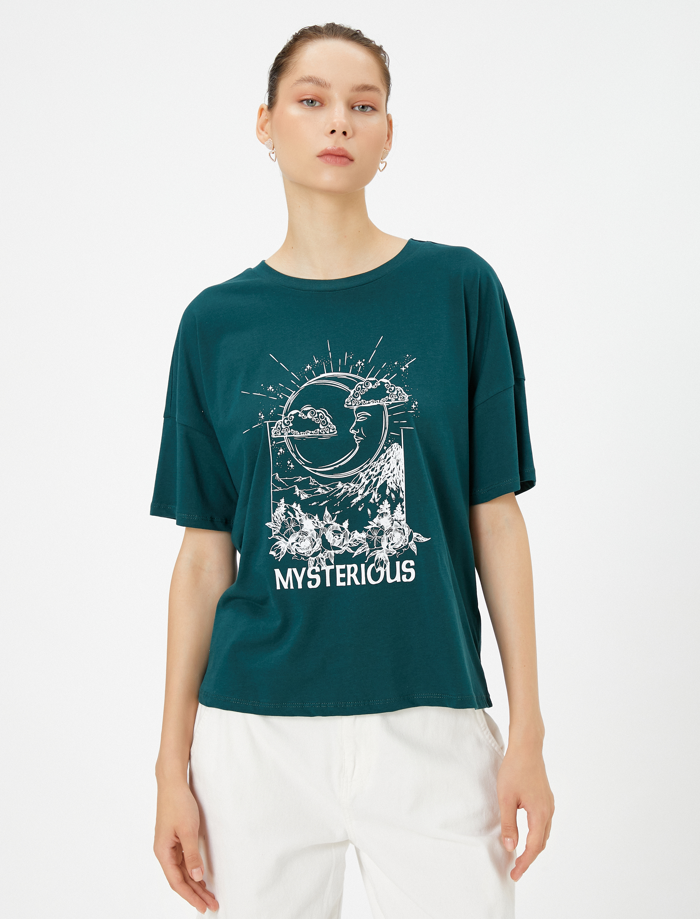   Baskılı Tişört Kısa Kollu Yuvarlak Yaka Pamuklu