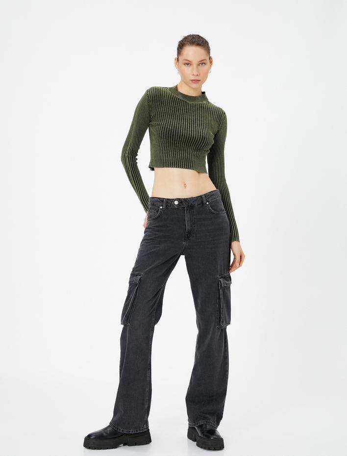  Kargo Straight Jean Düz Paça Normal Bel Cepli Pamuklu - Nora Jean