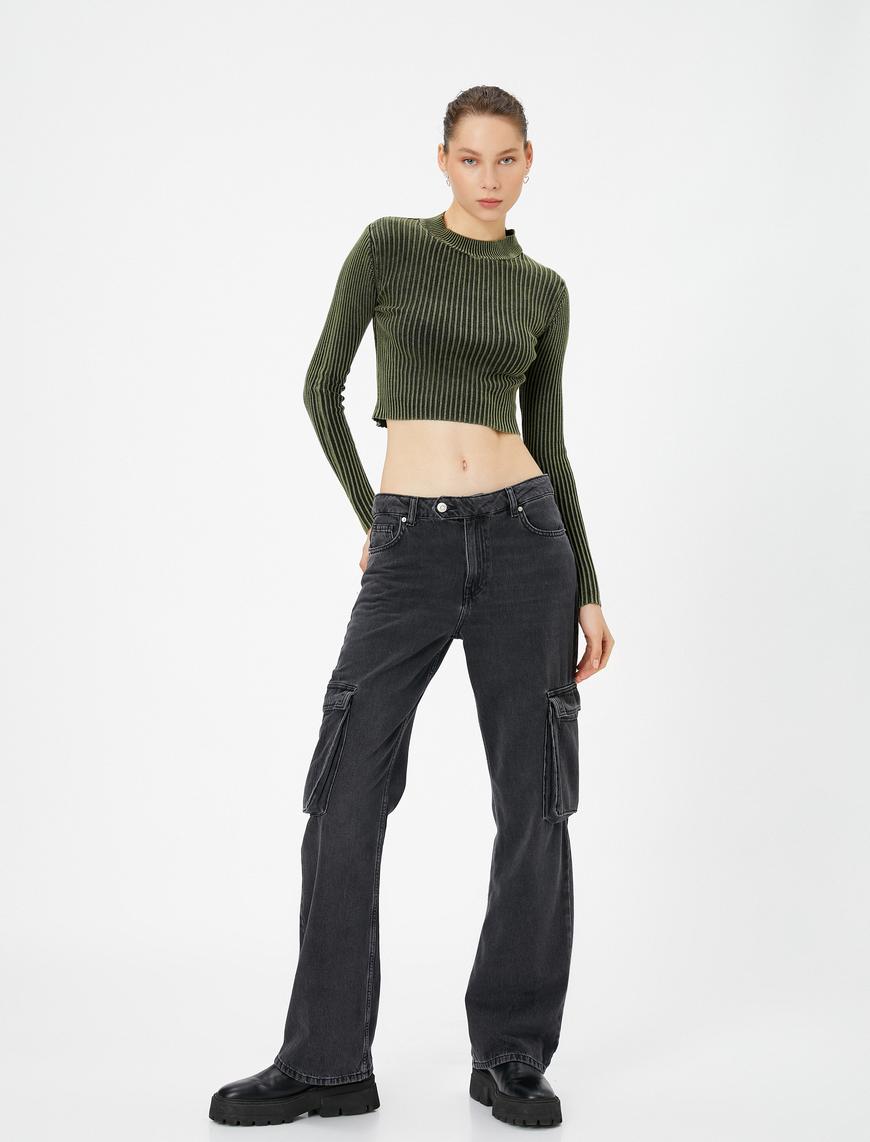   Kargo Straight Jean Düz Paça Normal Bel Cepli Pamuklu - Nora Jean
