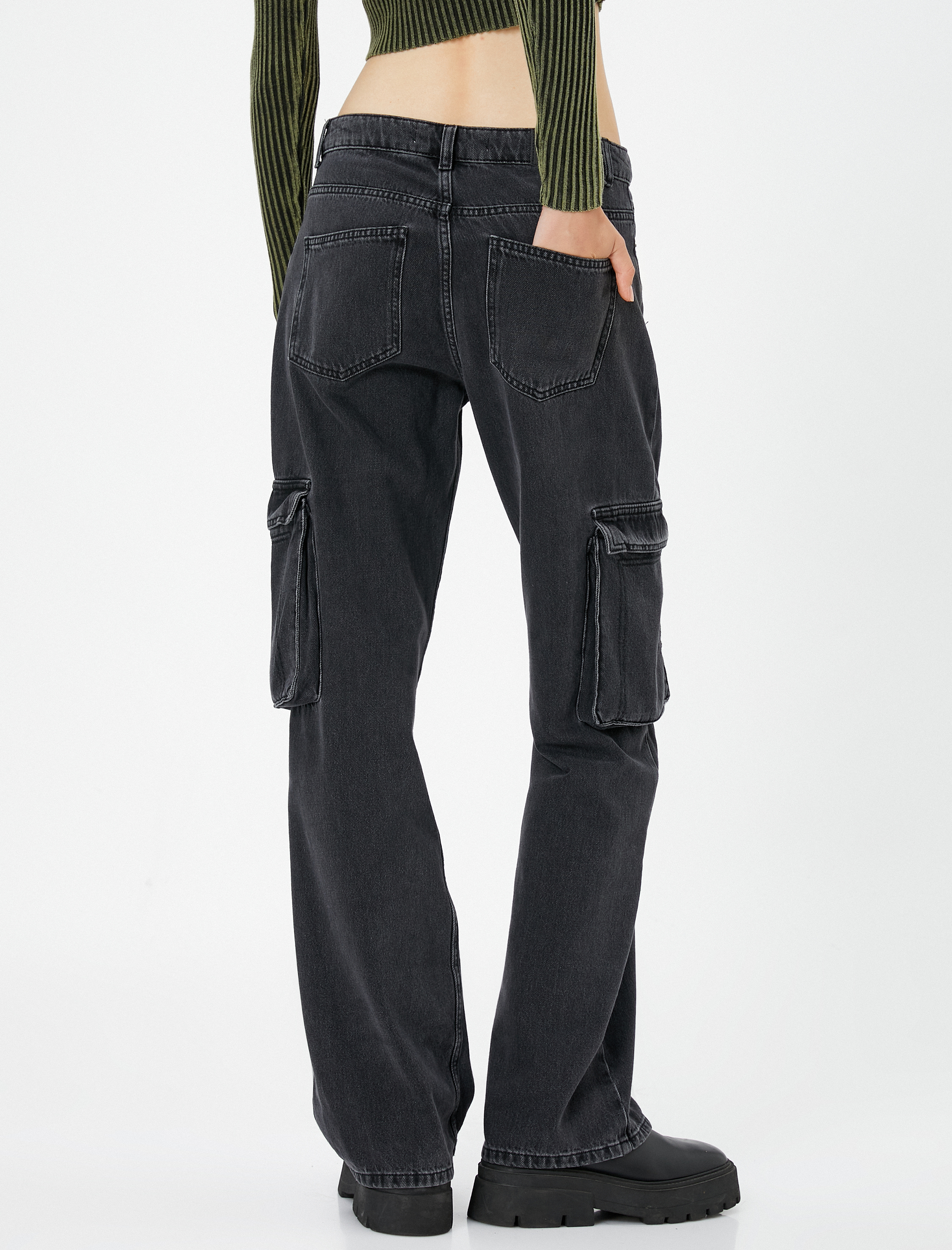   Kargo Straight Jean Düz Paça Normal Bel Cepli Pamuklu - Nora Jean