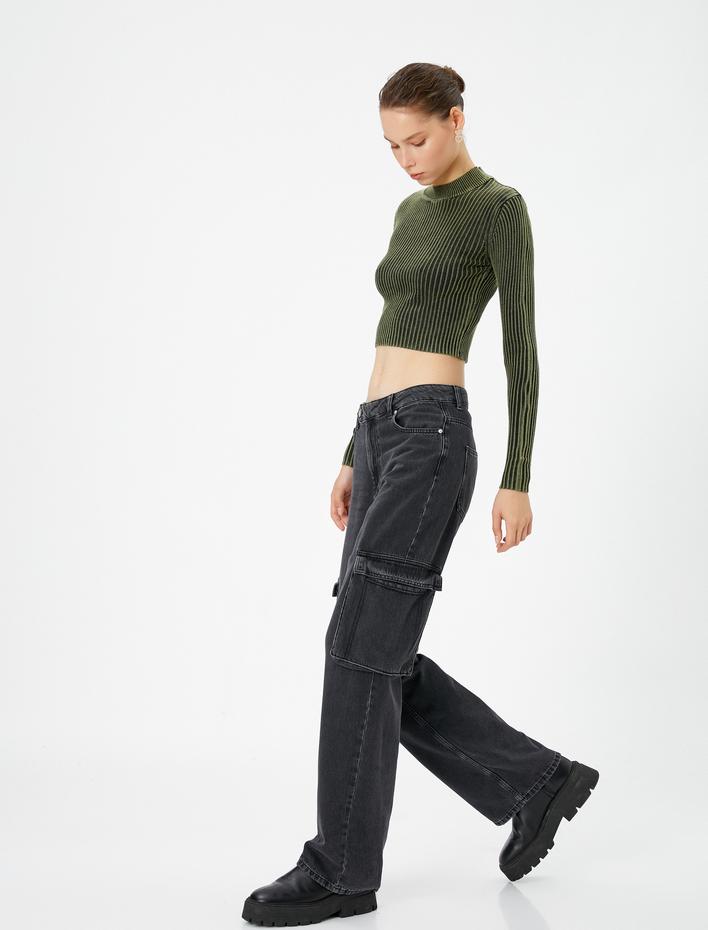  Kargo Straight Jean Düz Paça Normal Bel Cepli Pamuklu - Nora Jean
