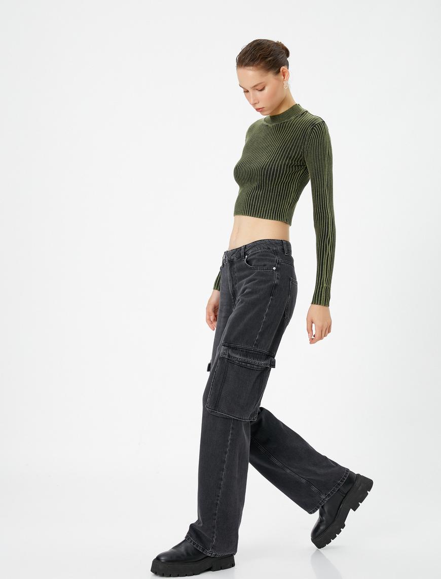   Kargo Straight Jean Düz Paça Normal Bel Cepli Pamuklu - Nora Jean