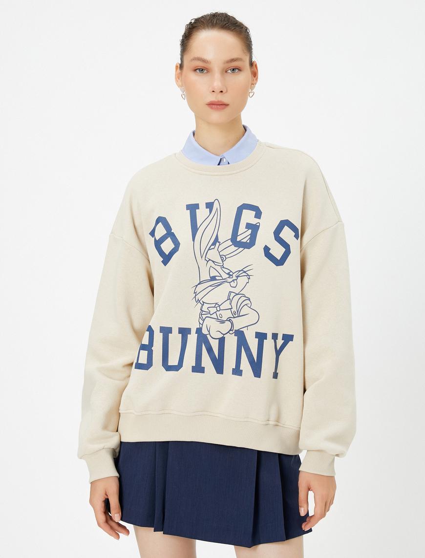   Bugs Bunny Sweatshirt Lisanslı Şardonlu Uzun Kollu Bisiklet Yaka