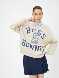 Bugs Bunny Sweatshirt Lisanslı Şardonlu Uzun Kollu Bisiklet Yaka