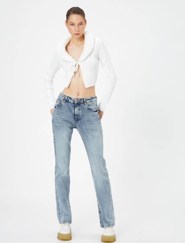  Suni Kürk Yaka Triko Hırka Önü Bağlamalı Uzun Kollu