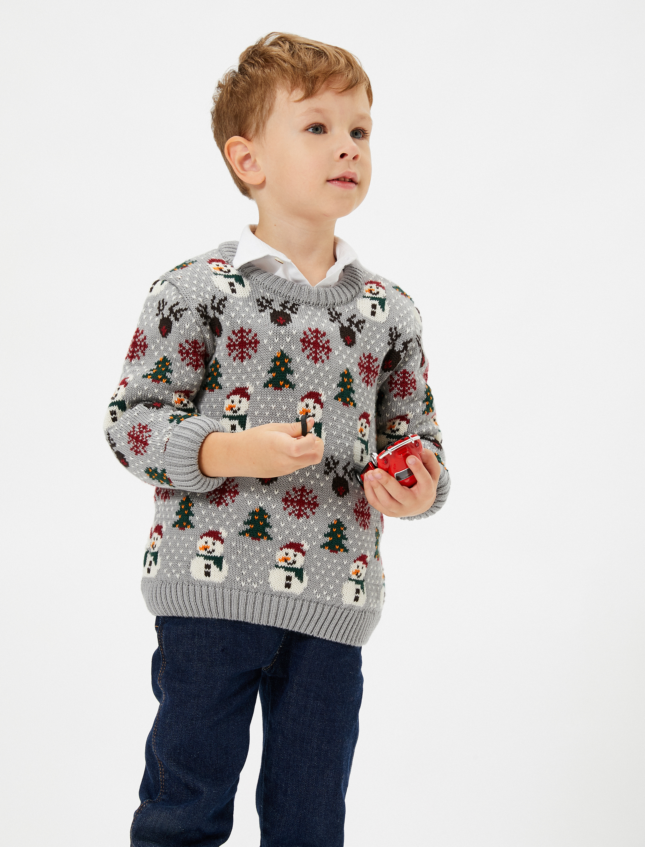  Erkek Bebek Yılbaşı Kazağı Kardan Adam Desenli Uzun Kollu