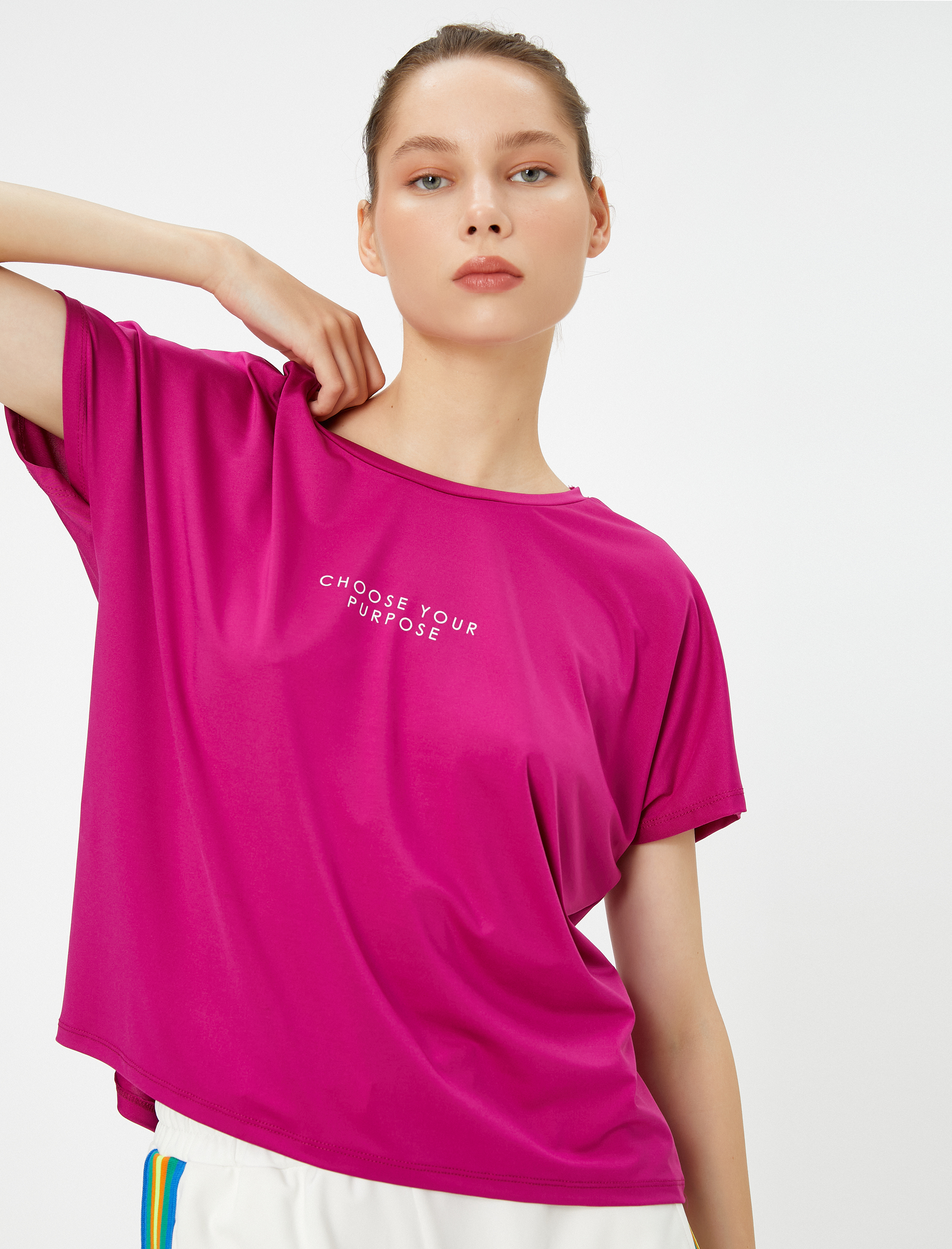   Oversize Spor Tişört Kısa Kollu Bisiklet Yaka Baskılı