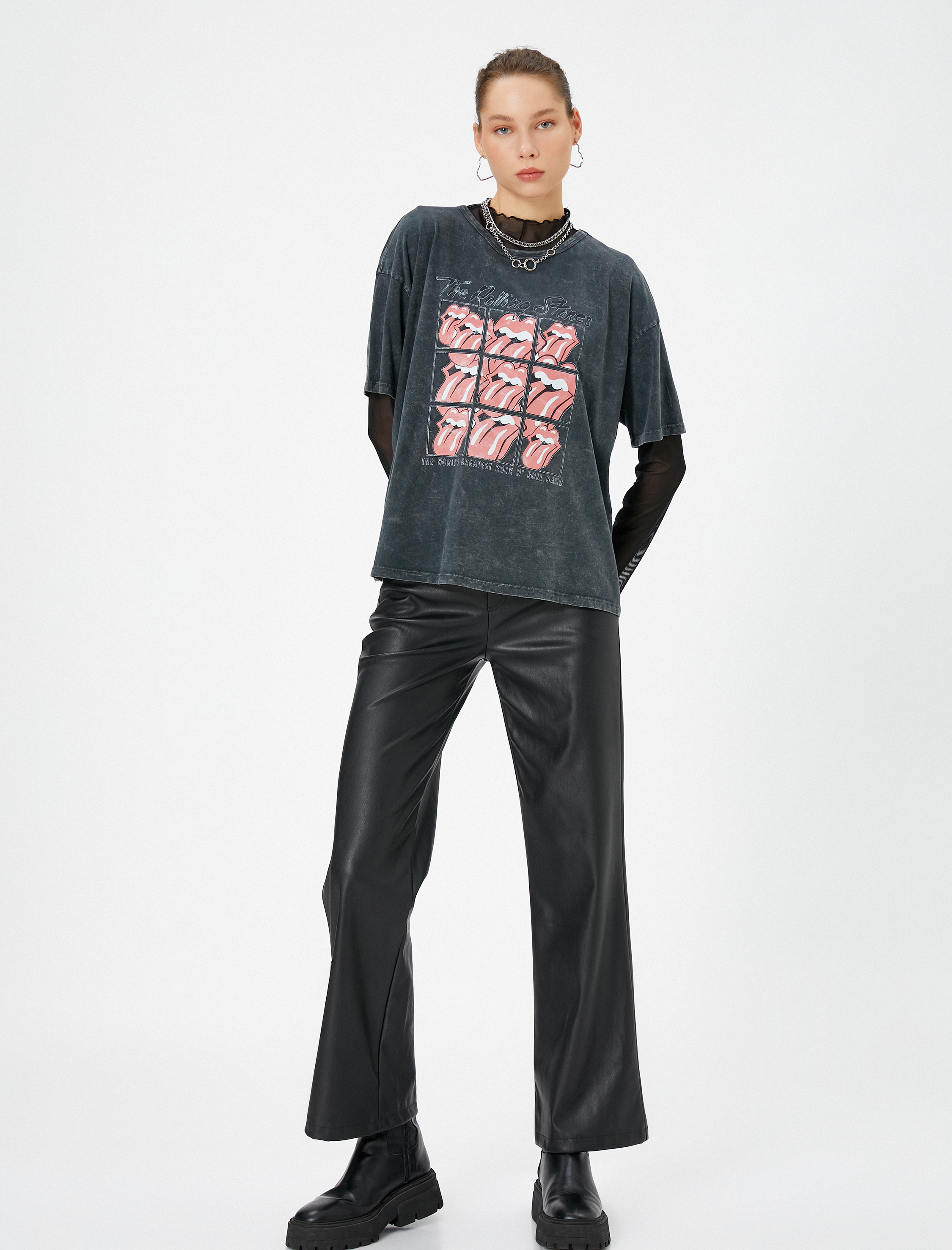   Deri Görünümlü Pantolon Normal Bel Cepsiz