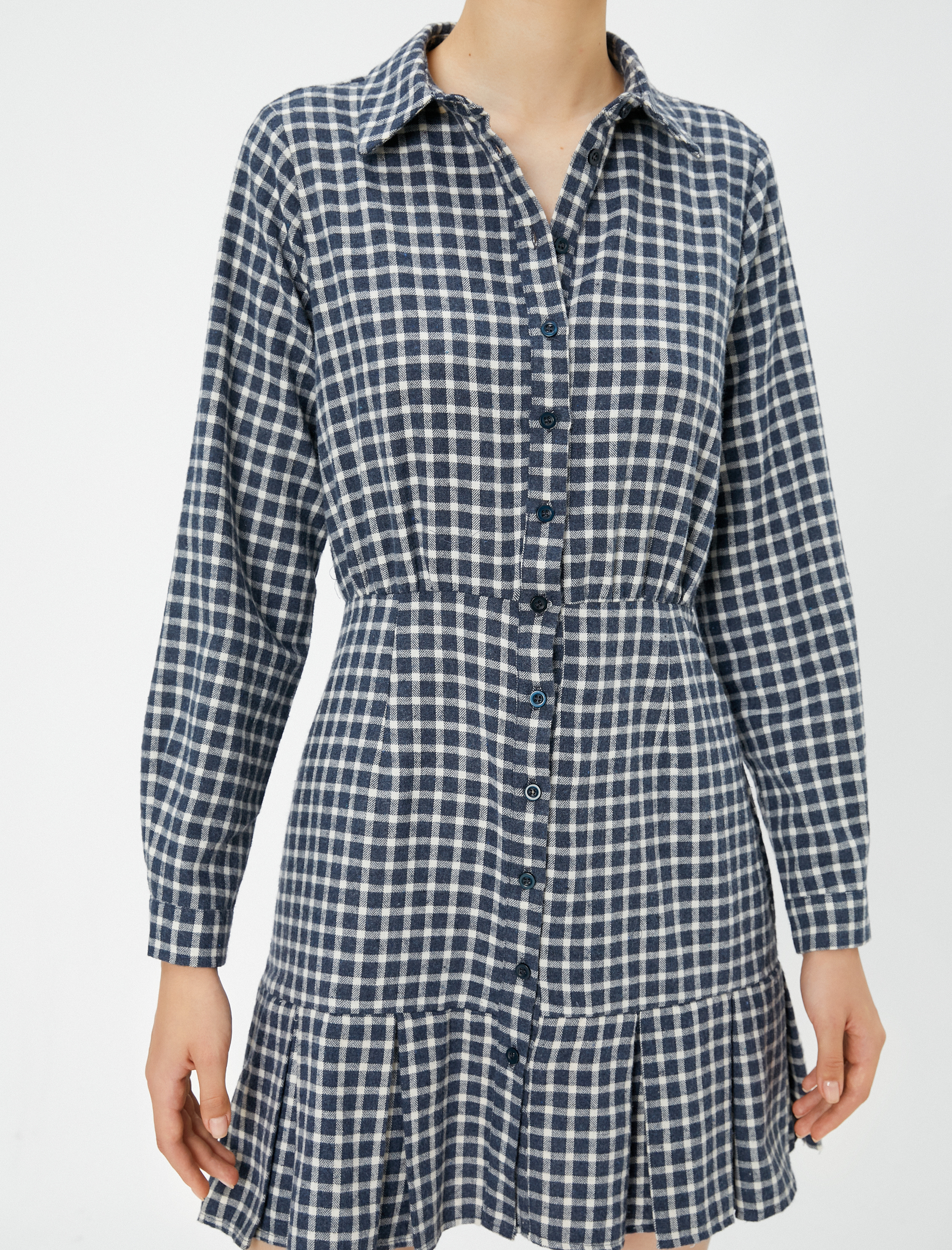   Mini Gömlek Elbise Uzun Kollu Fırfırlı