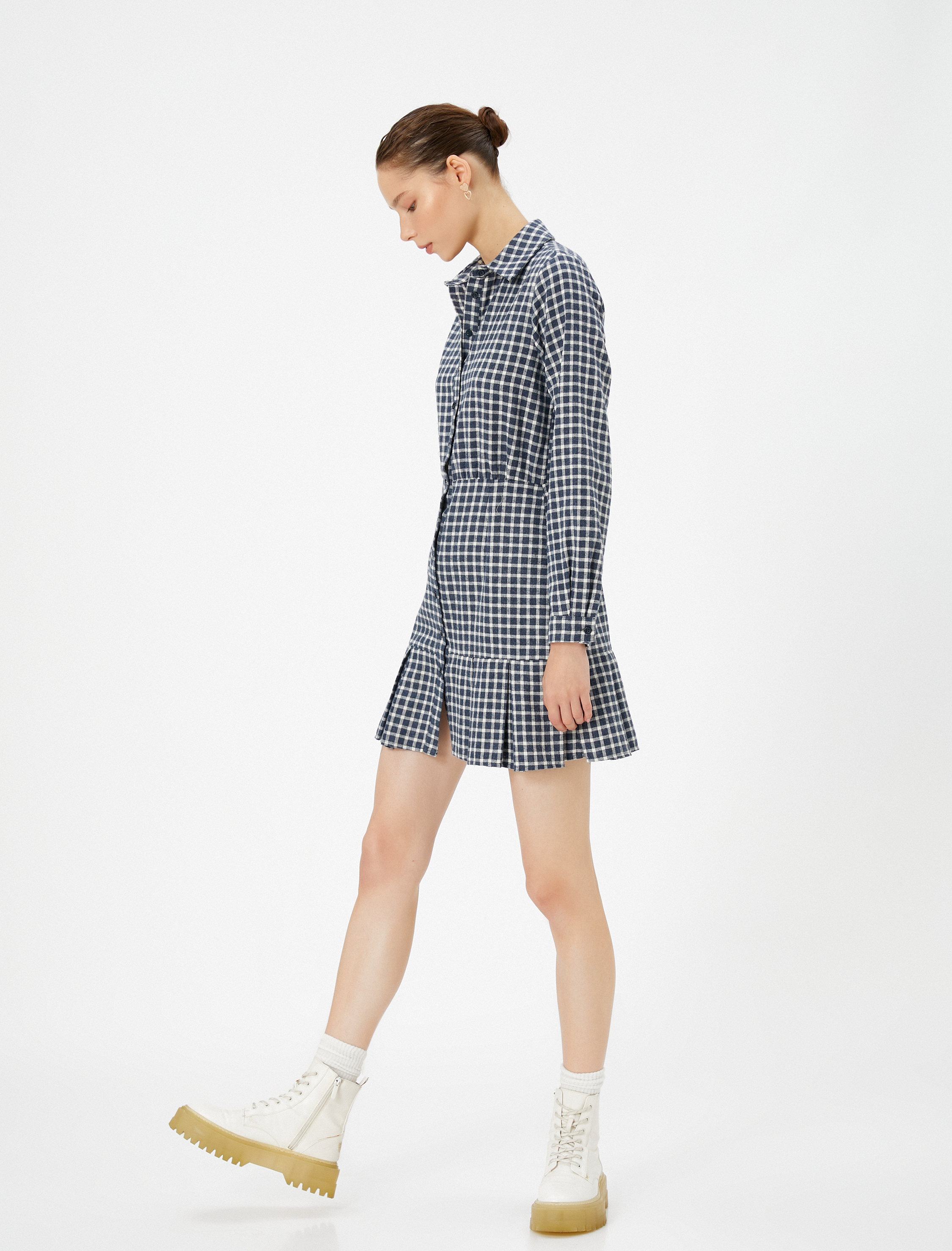   Mini Gömlek Elbise Uzun Kollu Fırfırlı