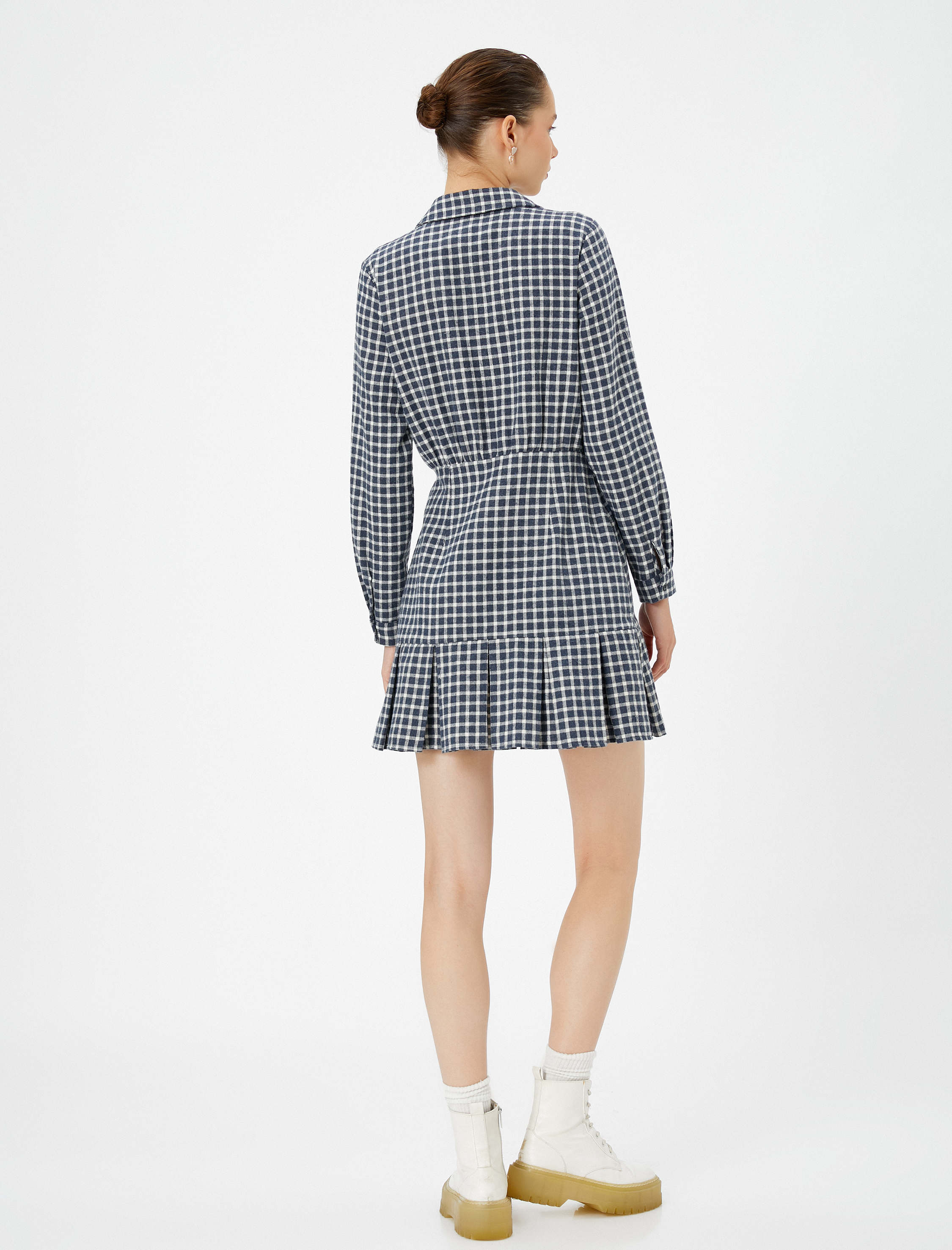   Mini Gömlek Elbise Uzun Kollu Fırfırlı