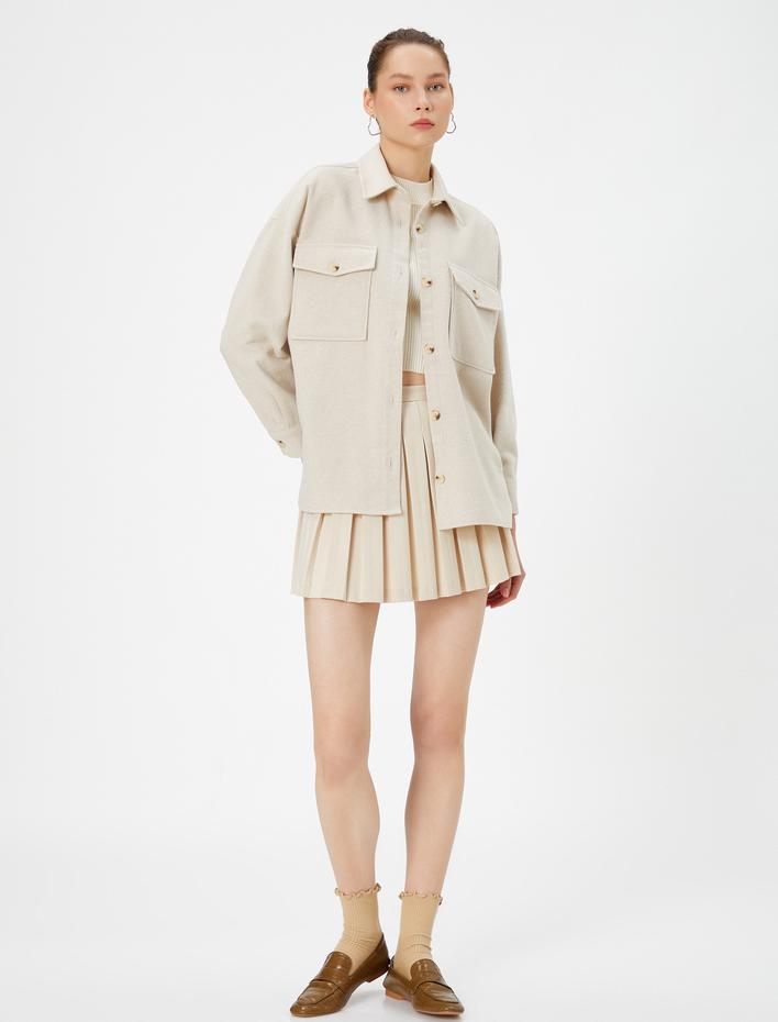  Oversize Gömlek Yumuşak Dokulu Kapaklı Cepli Klasik Yaka