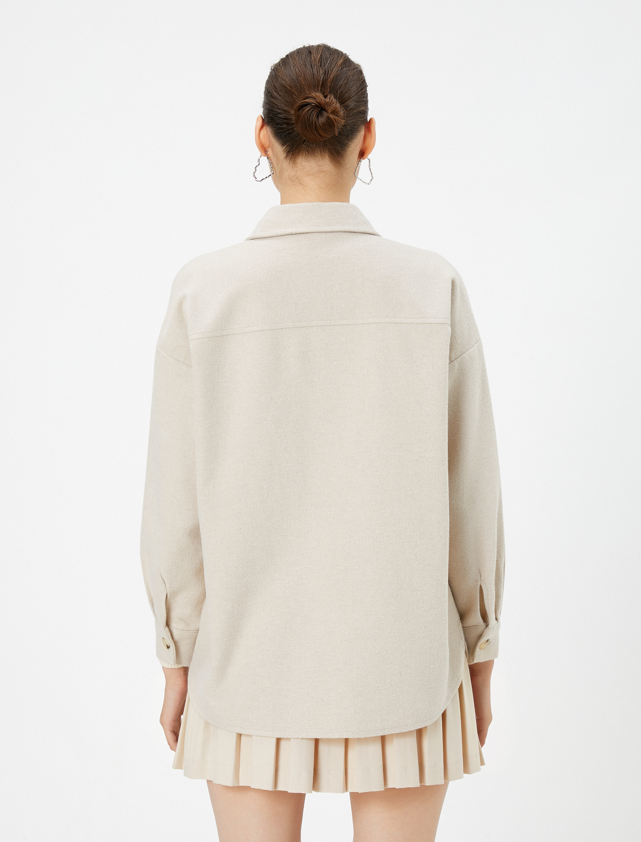   Oversize Gömlek Yumuşak Dokulu Kapaklı Cepli Klasik Yaka