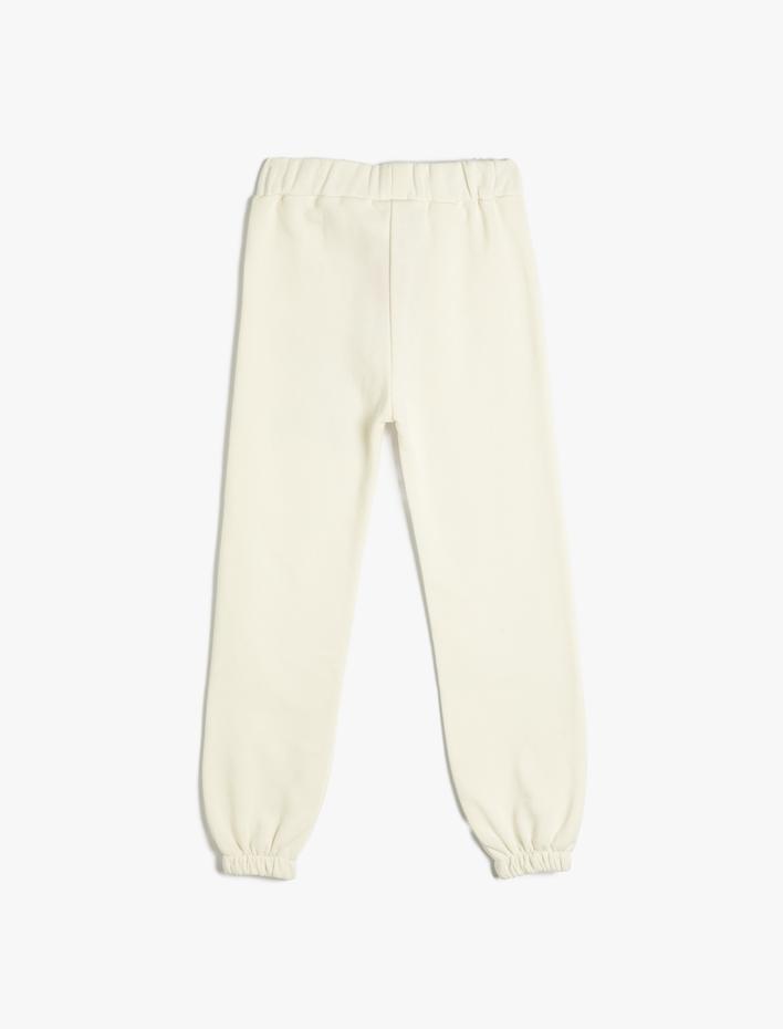 Kız Çocuk Jogger Eşofman Altı Beli Lastikli Baskı Detaylı Şardonlu