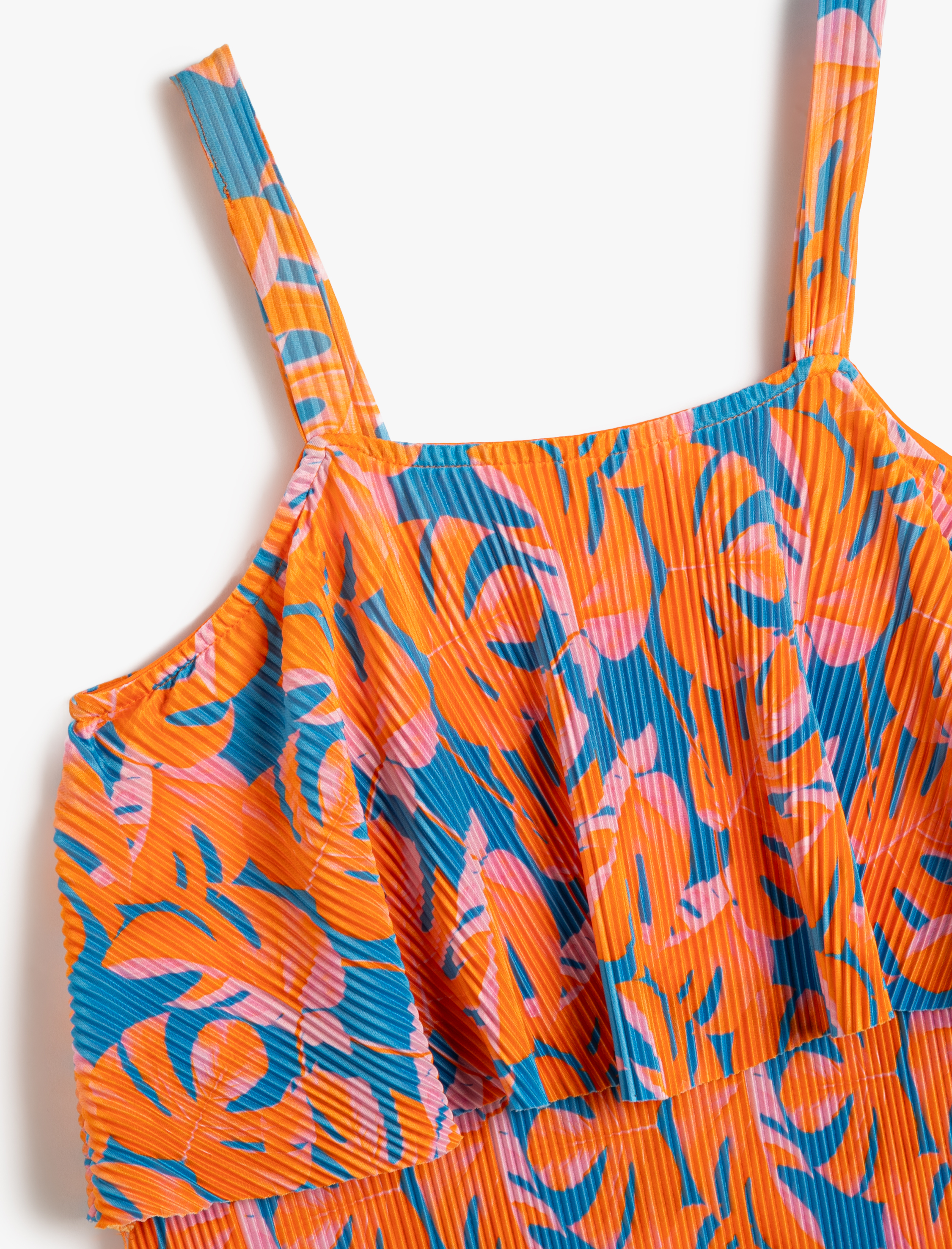  Kız Çocuk Elbise Askılı Volanlı Kat Detaylı