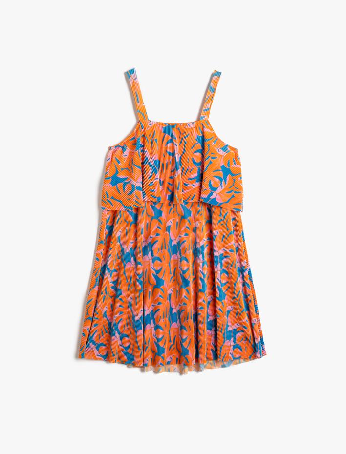 Kız Çocuk Elbise Askılı Volanlı Kat Detaylı