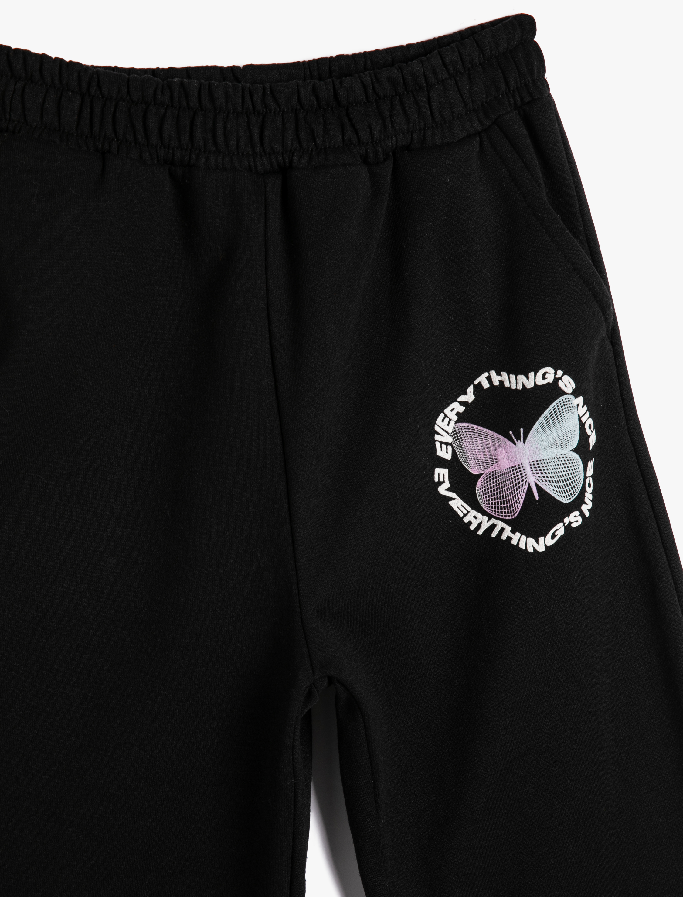  Kız Çocuk Jogger Eşofman Altı Beli Lastikli Cepli Baskı Detaylı