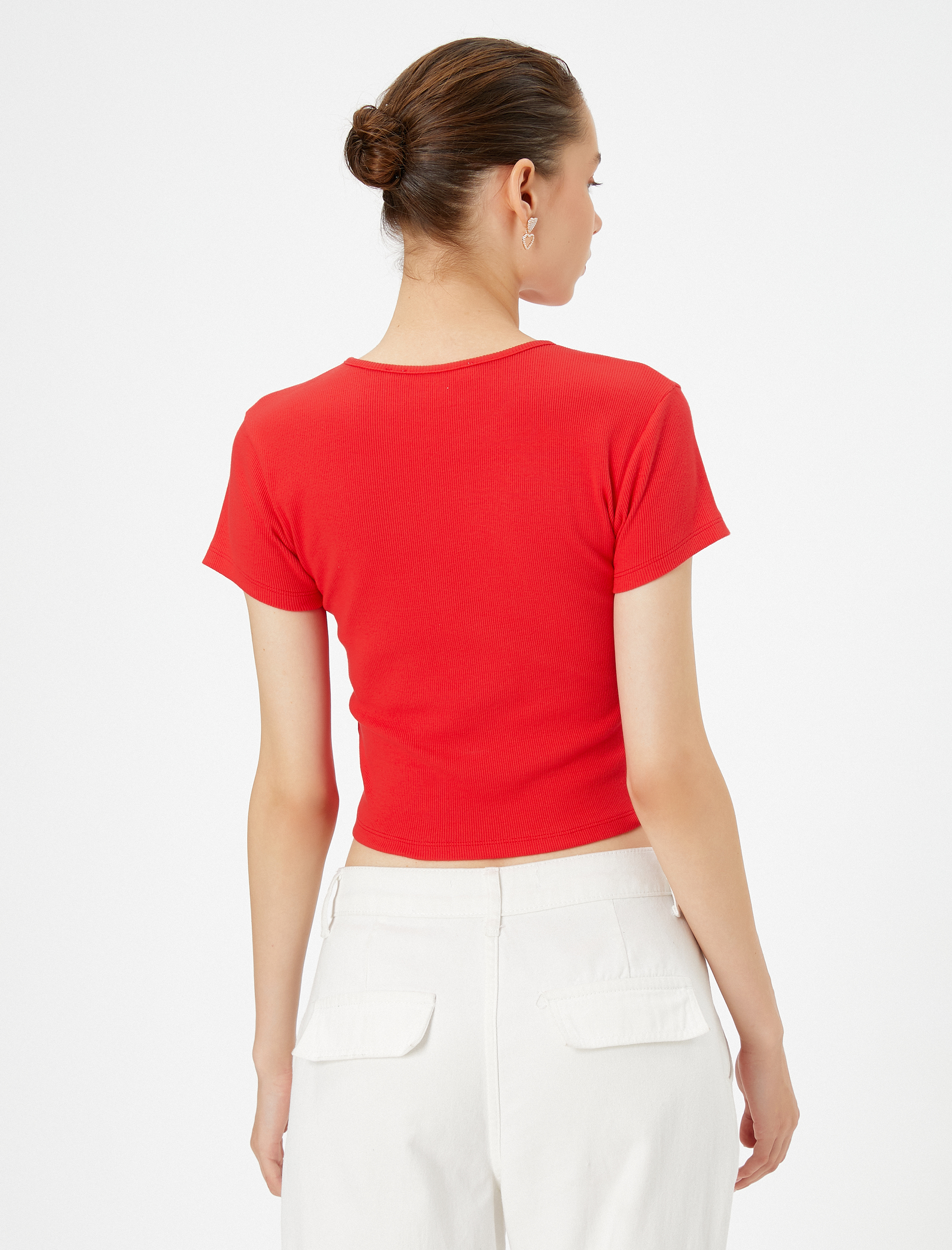   Crop Basic Tişört Kısa Kollu Yuvarlak Yaka Pamuklu