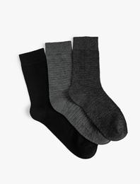 3'lü Soket Çorap Seti Geometrik İşlemeli Çok Renkli