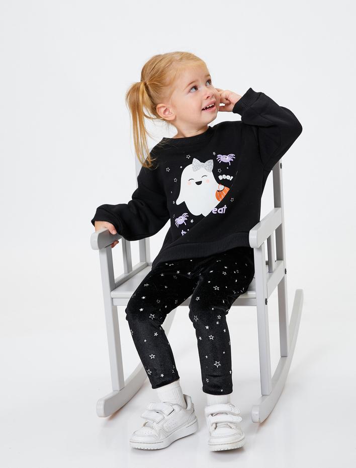 Kız Bebek Yıldızlı Tayt Parlak Baskılı Beli Lastikli