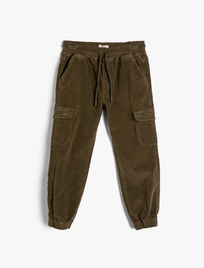 Erkek Çocuk Jogger Pantolon Kadife Cep Detaylı Beli Bağlamalı Pamuklu