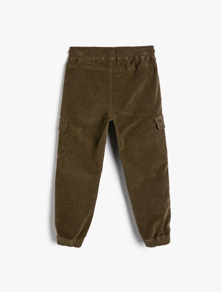 Erkek Çocuk Jogger Pantolon Kadife Cep Detaylı Beli Bağlamalı Pamuklu