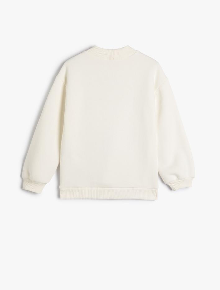 Kız Çocuk Sweatshirt Uzun Kollu Kedi Baskılı Şardonlu Bisiklet Yaka