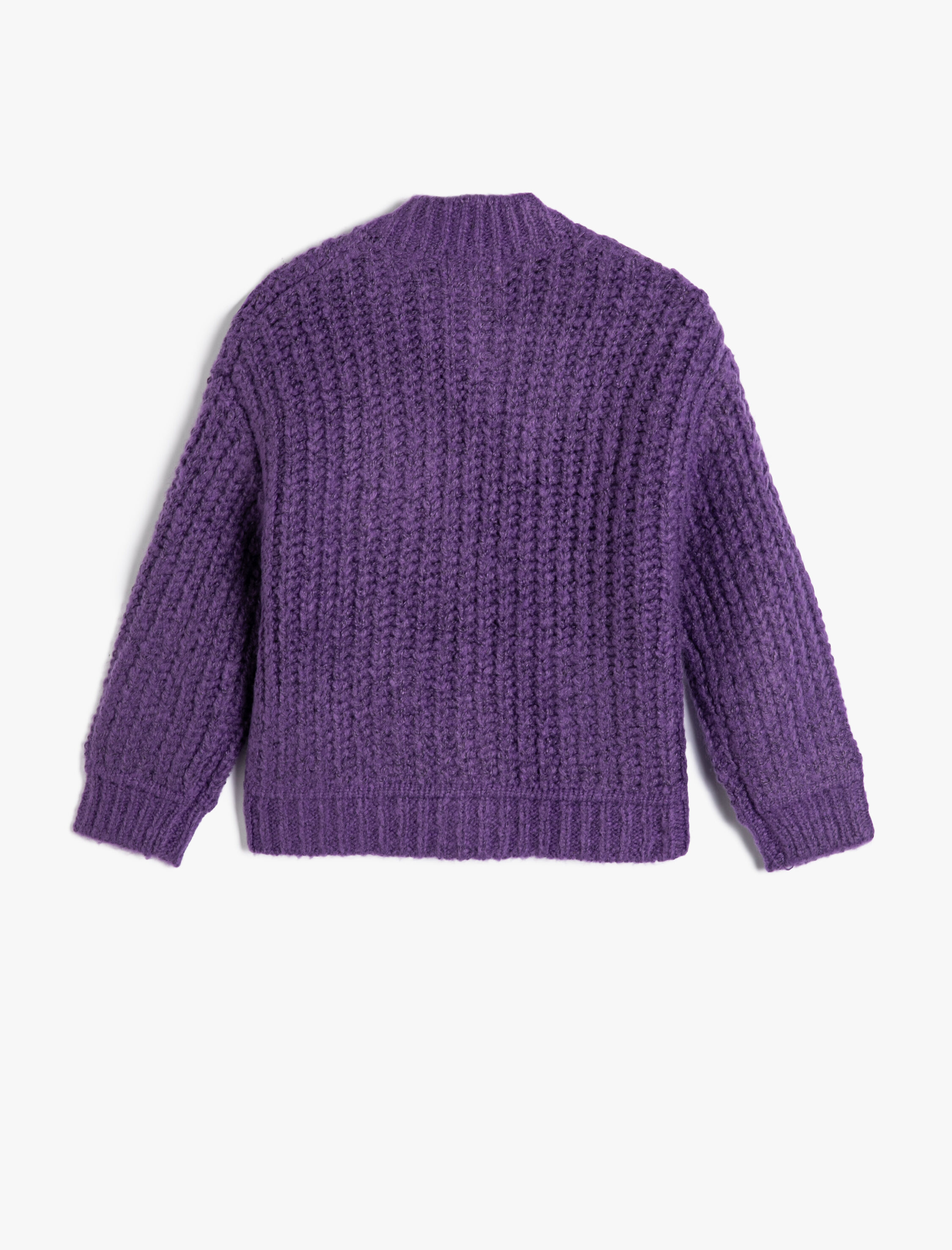  Kız Çocuk Örgü Hırka Düğme Kapamalı Uzun Kollu Yuvarlak Dik Yaka