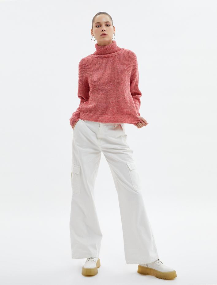  Balıkçı Yaka Kazak Lastik Örgü Rahat Kesim Uzun Kollu